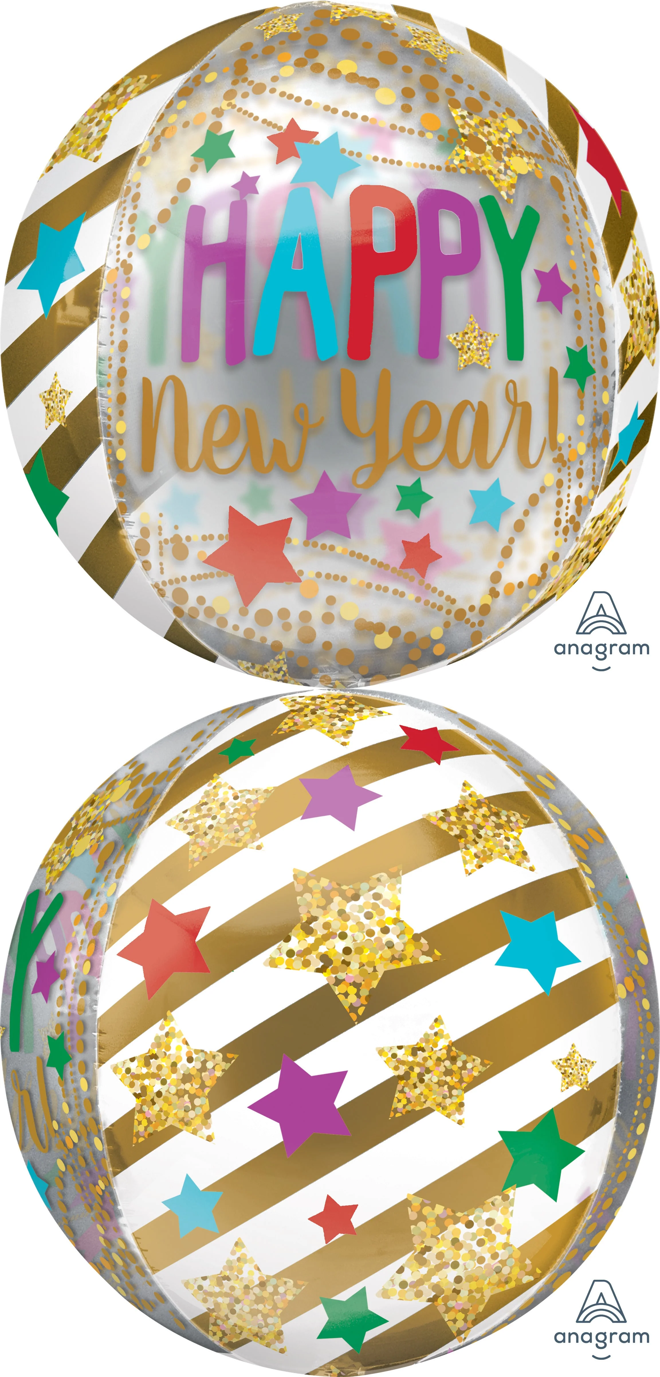 16" Orbz Happy New Years Gold Streamers & Stars Balloon
