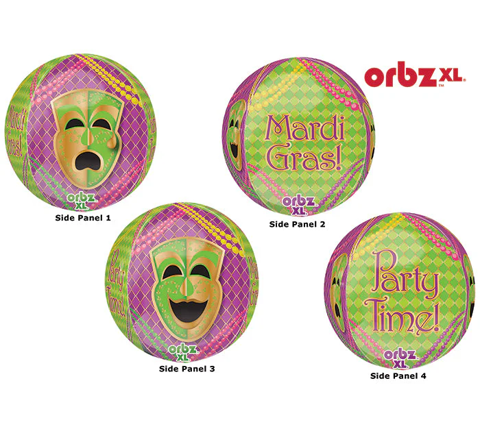16" Orbz Mardi Gras Party Balloon Packaged