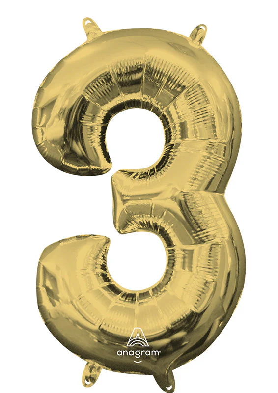 16" Airfill Only Anagram Brand Number " 3" White Gold Foil Balloon