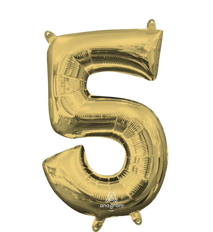 16" Airfill Only Anagram Brand Number " 5" White Gold Foil Balloon