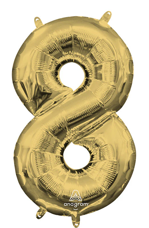 16" Airfill Only Anagram Brand Number " 8" White Gold Foil Balloon