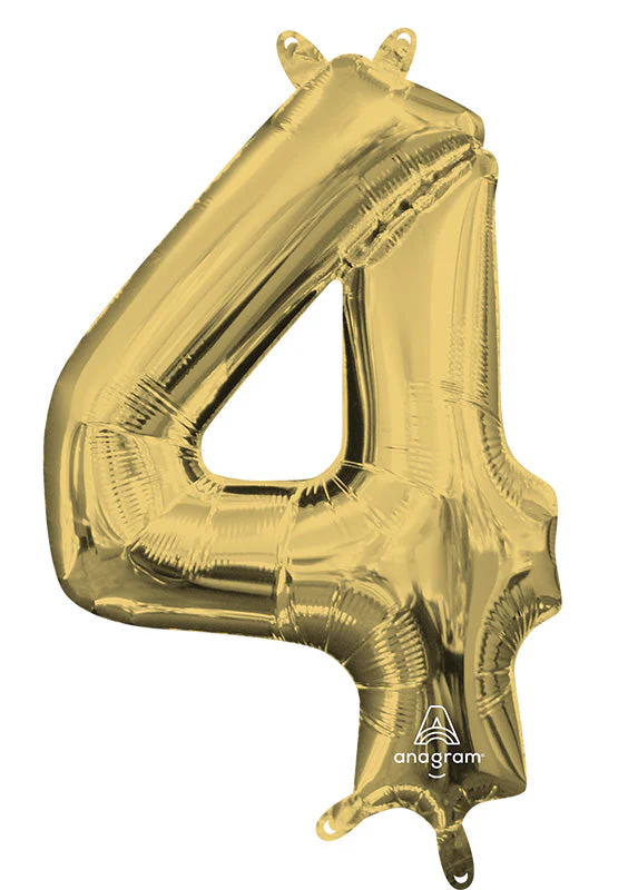 16" Airfill Only Anagram Brand Number " 4" White Gold Foil Balloon