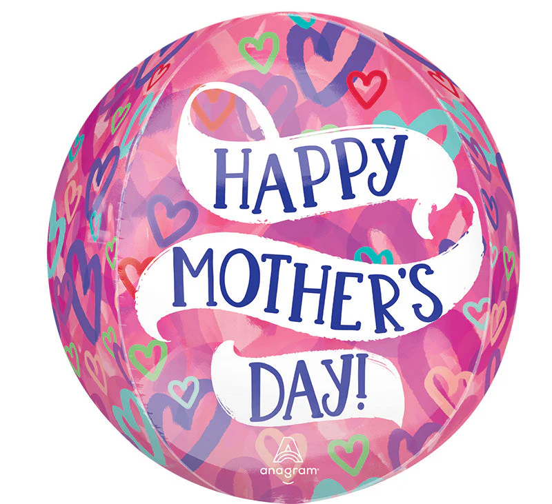 16" Happy Mother's Day Layered Hearts Orbz Foil Balloon