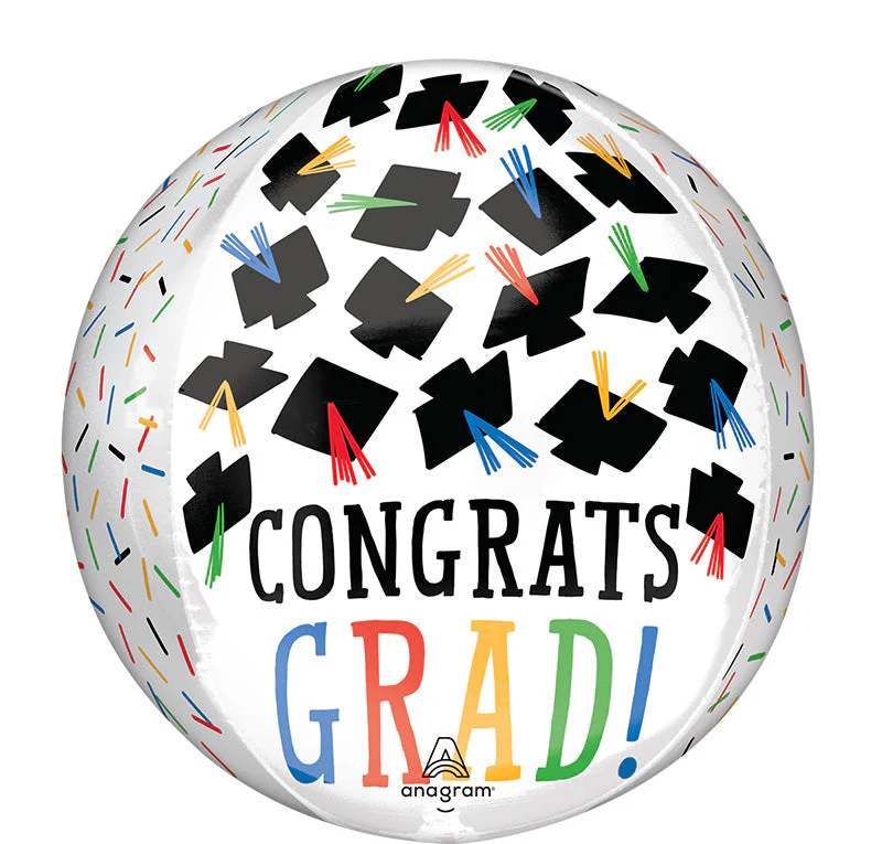 16" Hats Off Congrats Grad Orbz Foil Balloon
