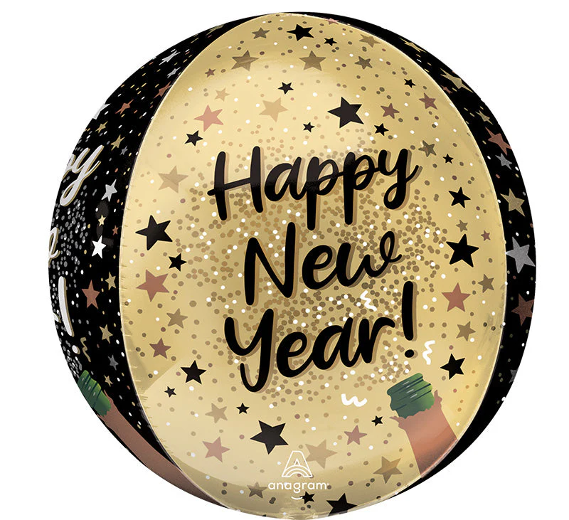 16" Orbz Natural Sparkle Happy New Year Foil Balloon