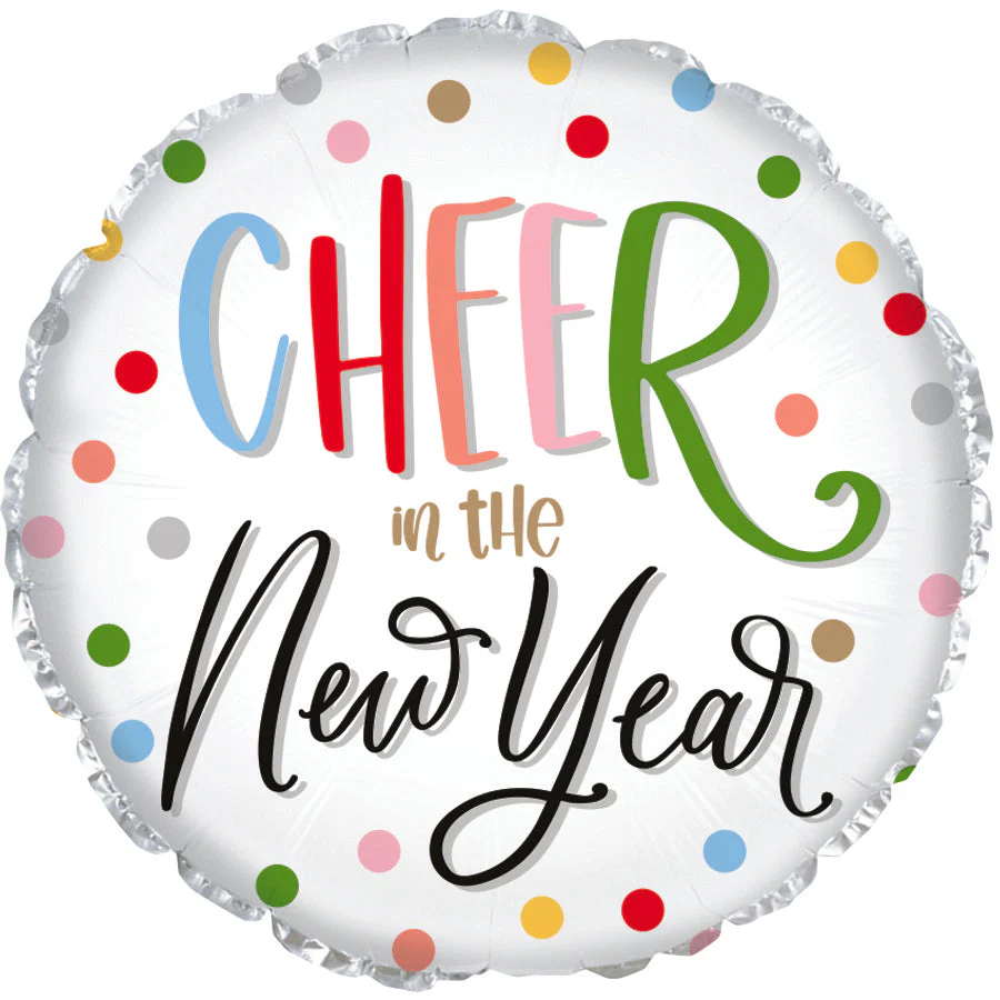 17" Cheer in the New Year White Foil Balloon
