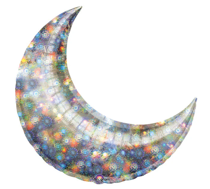 17" Airfill Only (Sticks Sold Separately) Mini Holo Fireworks Crescent Balloon