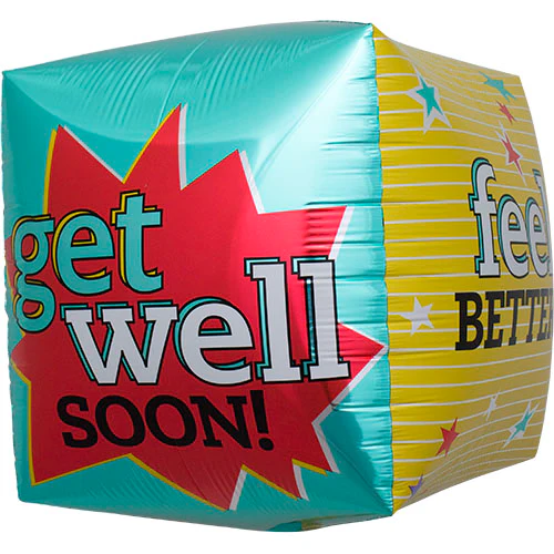 17" Get Well Feel Better Cube Foil Balloon