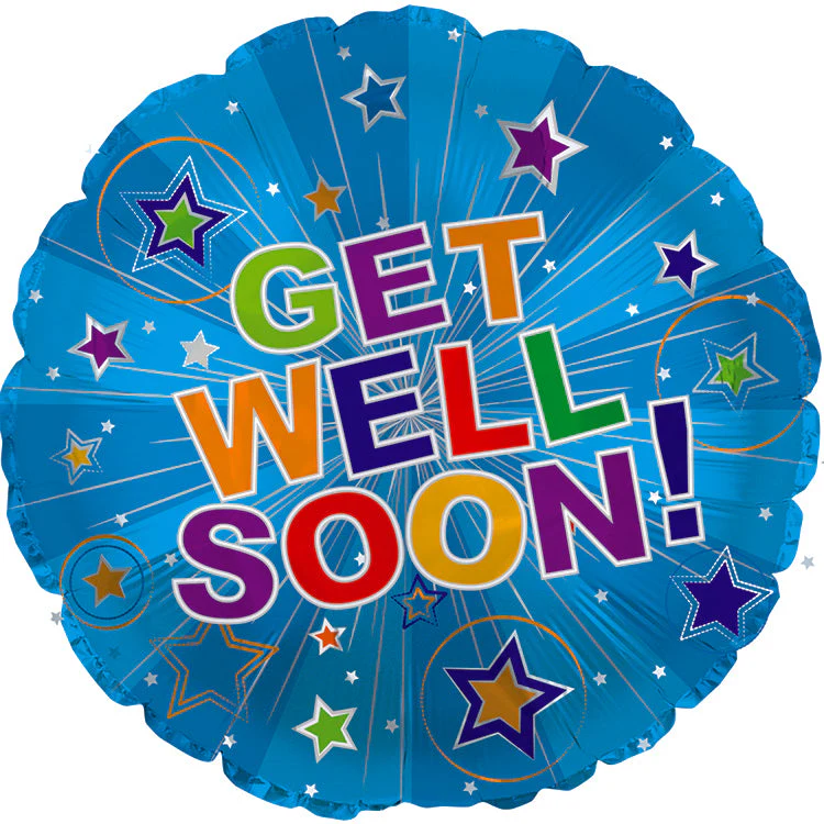 17" Get Well Soon Silver Burst Balloon
