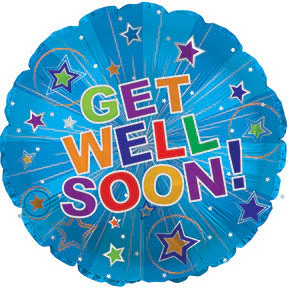 17" Get Well Soon Silver Burst Balloon Packaged