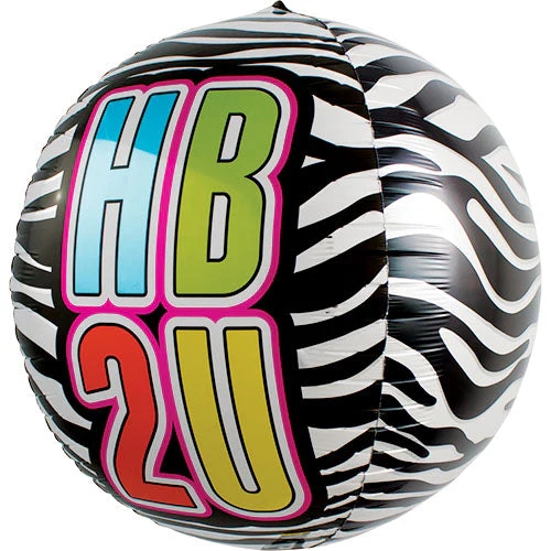 17" HB2U Zebra Sphere Foil Balloon
