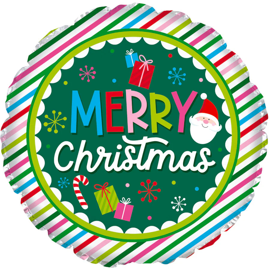 17" Merry Christmas Stripes Foil Balloon