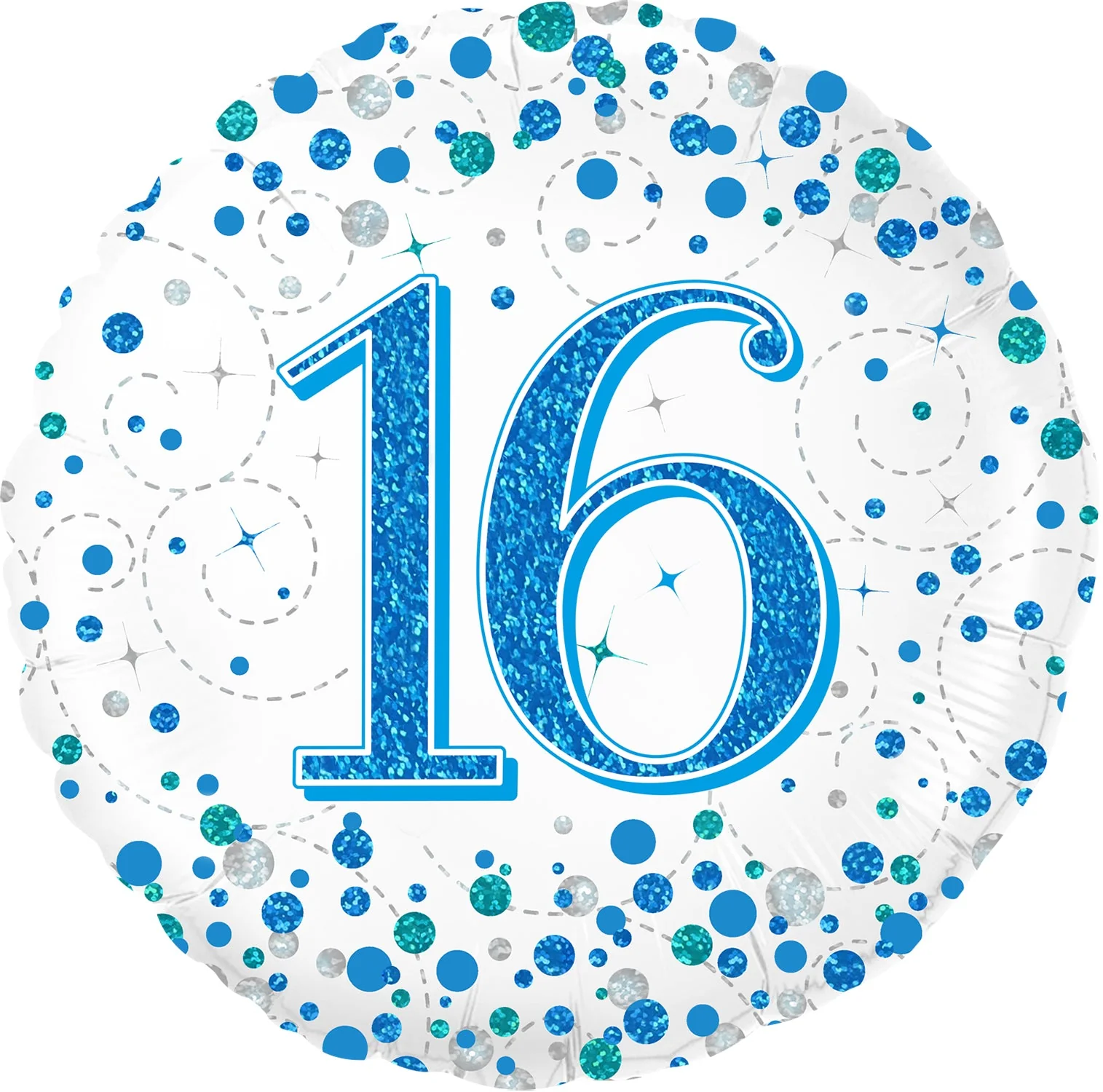 18" 16th Sparkling Fizz Birthday Blue Holographic Oaktree Foil Balloon
