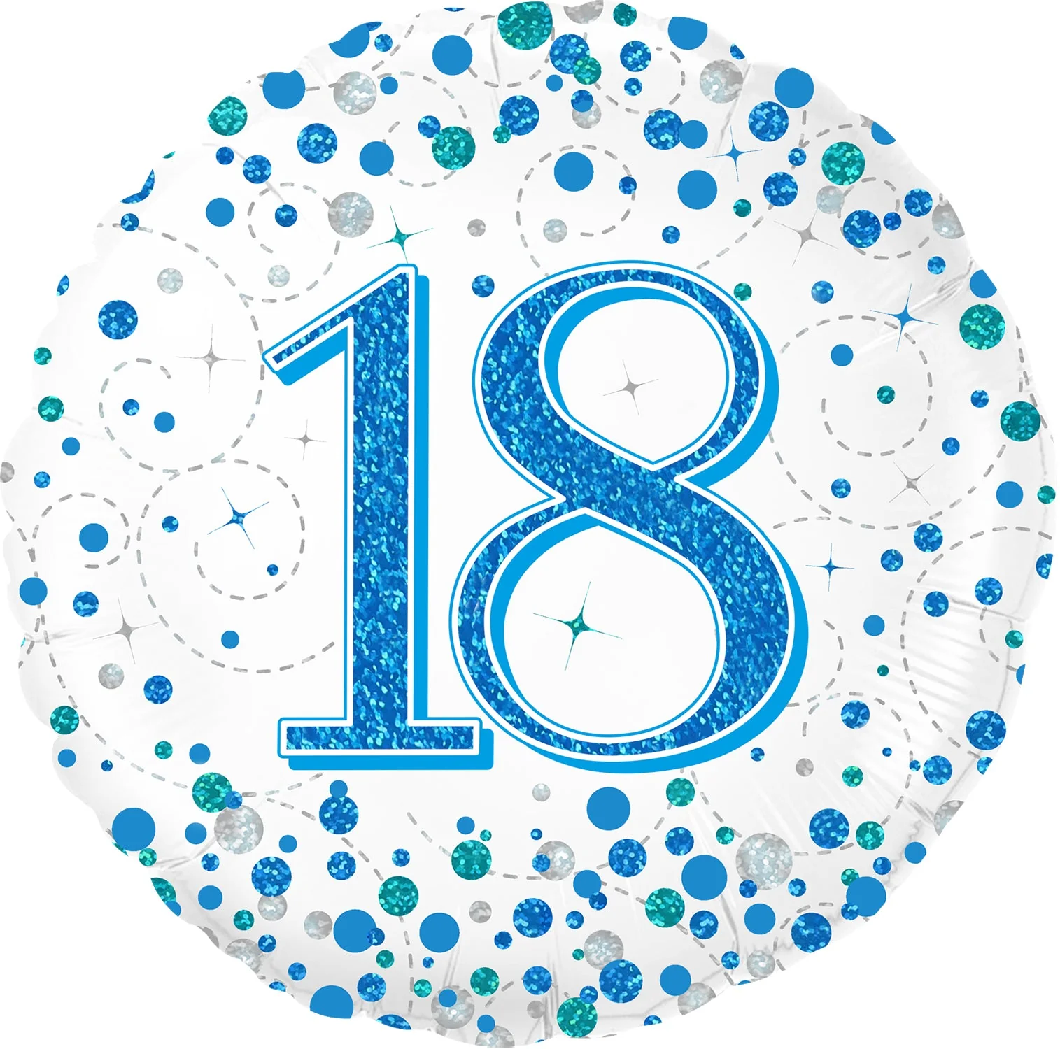 18" 18th Sparkling Fizz Birthday Blue Holographic Oaktree Foil Balloon