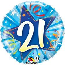 18" 21 Shining Star Bright Blue Mylar Balloon