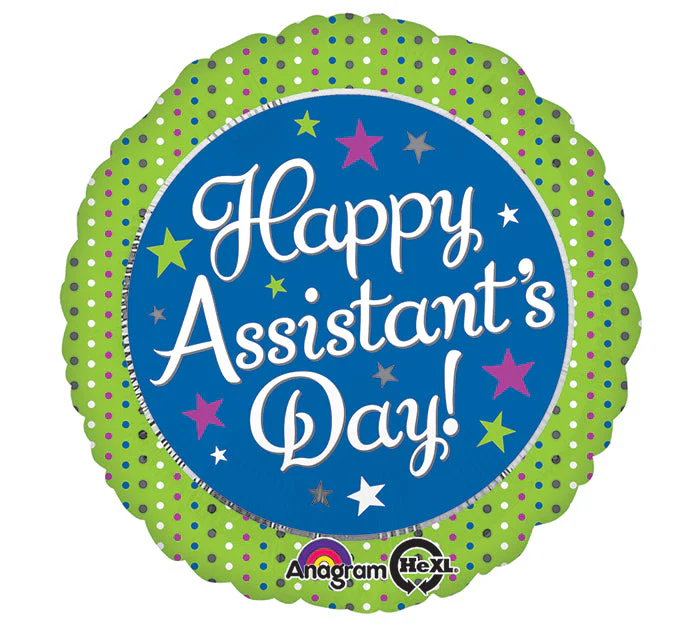 18" Assistant's Day Green & Blue Balloon Packaged