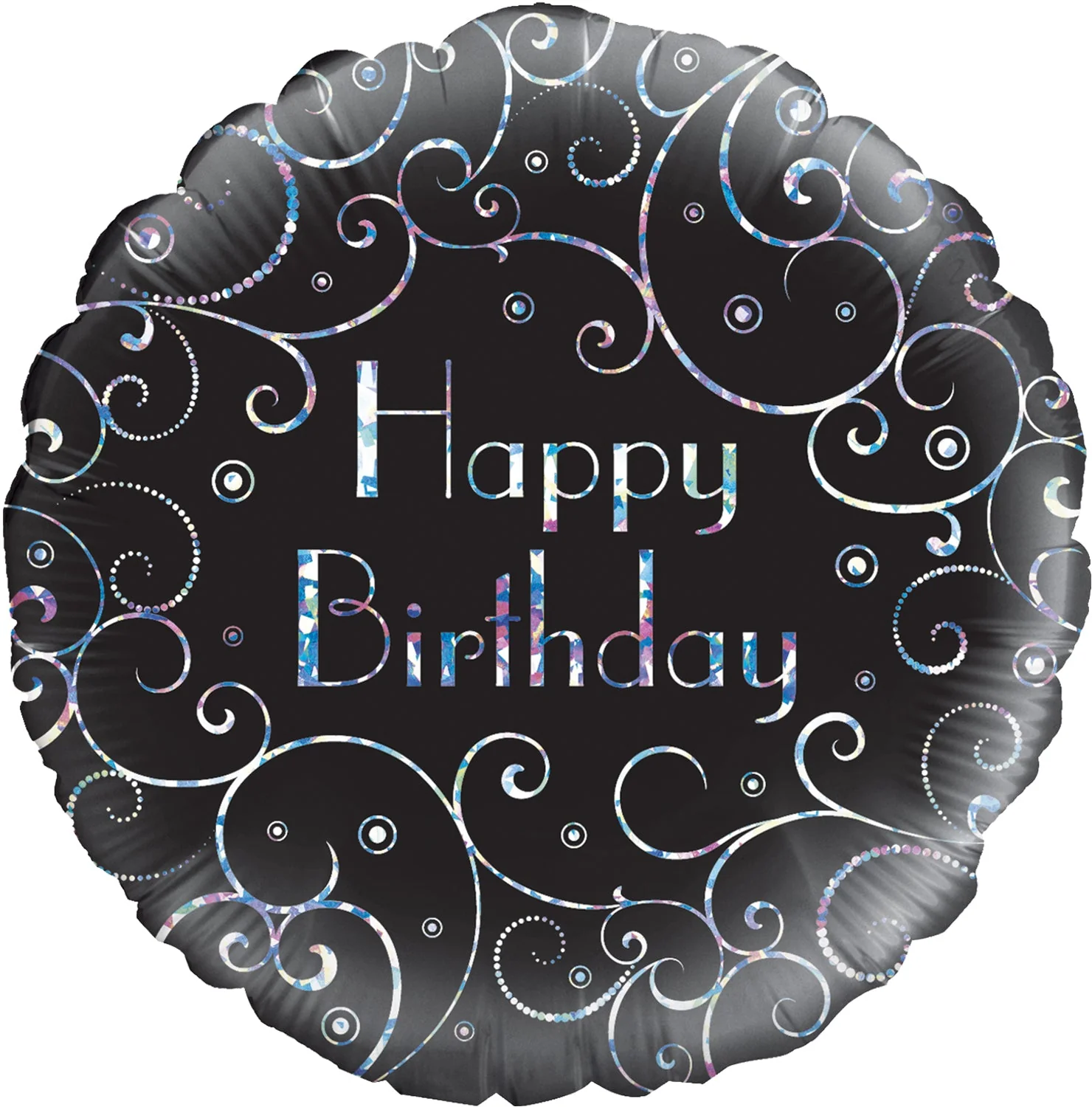 18" Birthday Black Swirls Holographic Oaktree Foil Balloon