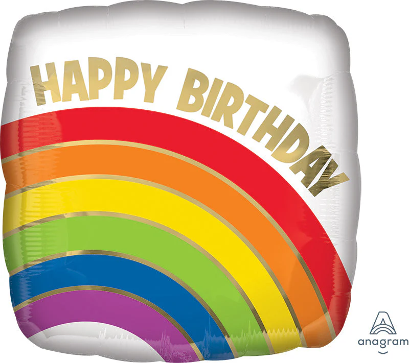 18" Birthday Gold Rainbow Foil Balloon