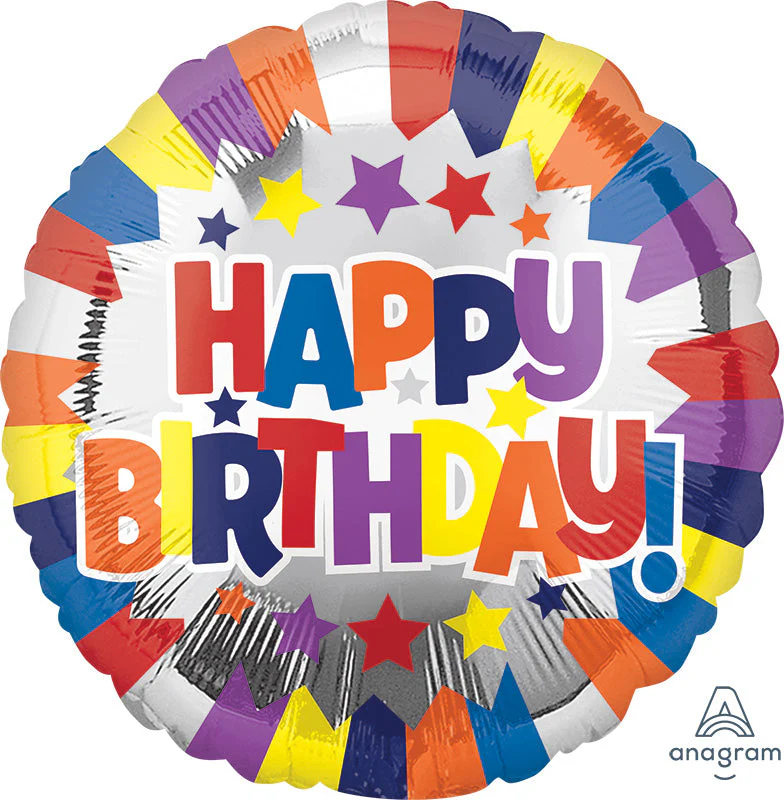 18" Birthday Silver Burst Foil Balloon