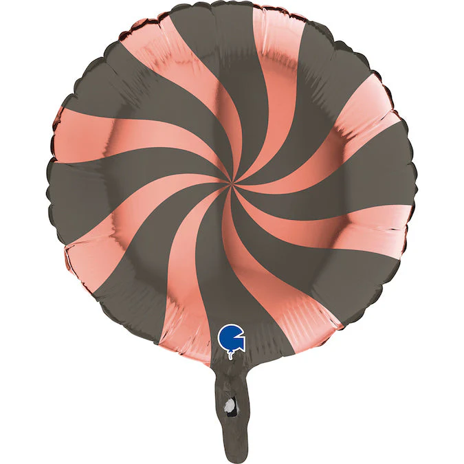 18" Candy Swirly Rose Gold-Platinum Grey Foil Balloon