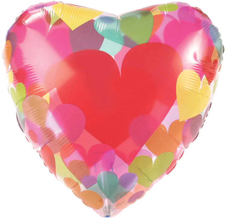 18" Clear Balloon Colorful Hearts