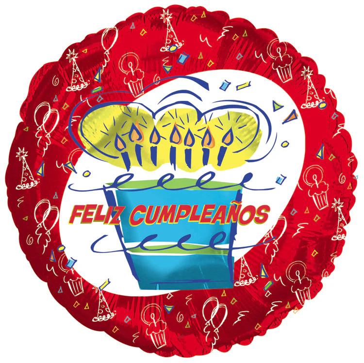 18" Feliz Cumpleanos Red Cake Balloon (Spanish)
