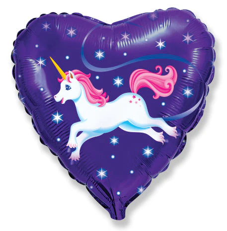 18" Flying Unicorn Dark Blue Heart Mylar Balloon