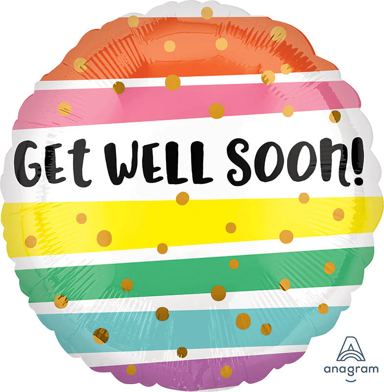 18" Get Well Bold Stripes Foil Balloon