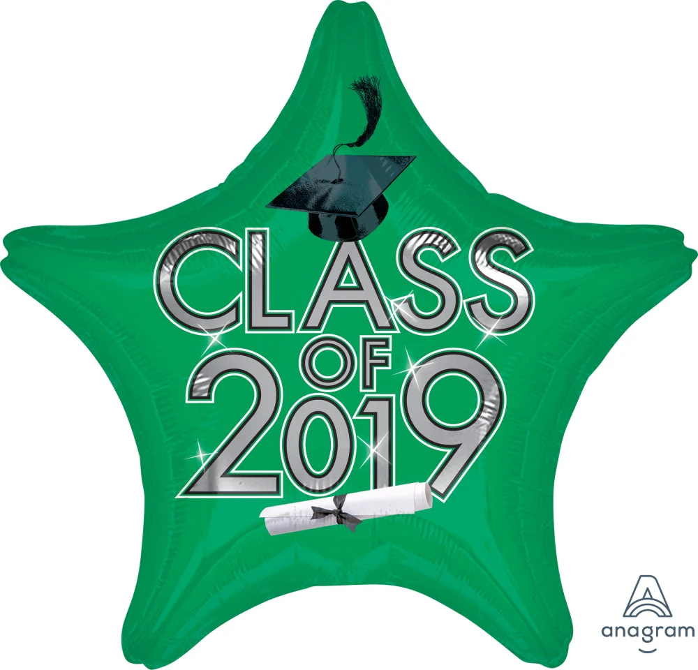18" Graduation Class of 2019 - Green Foil Balloon