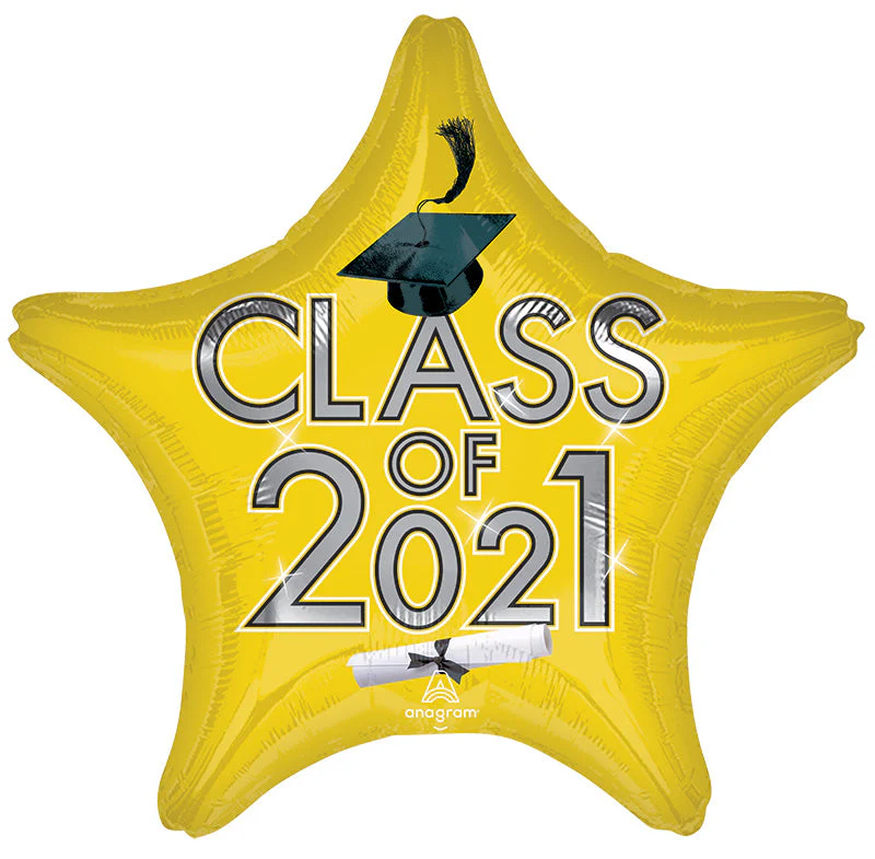 18" Graduation Class of 2021 - Yellow Foil Balloon
