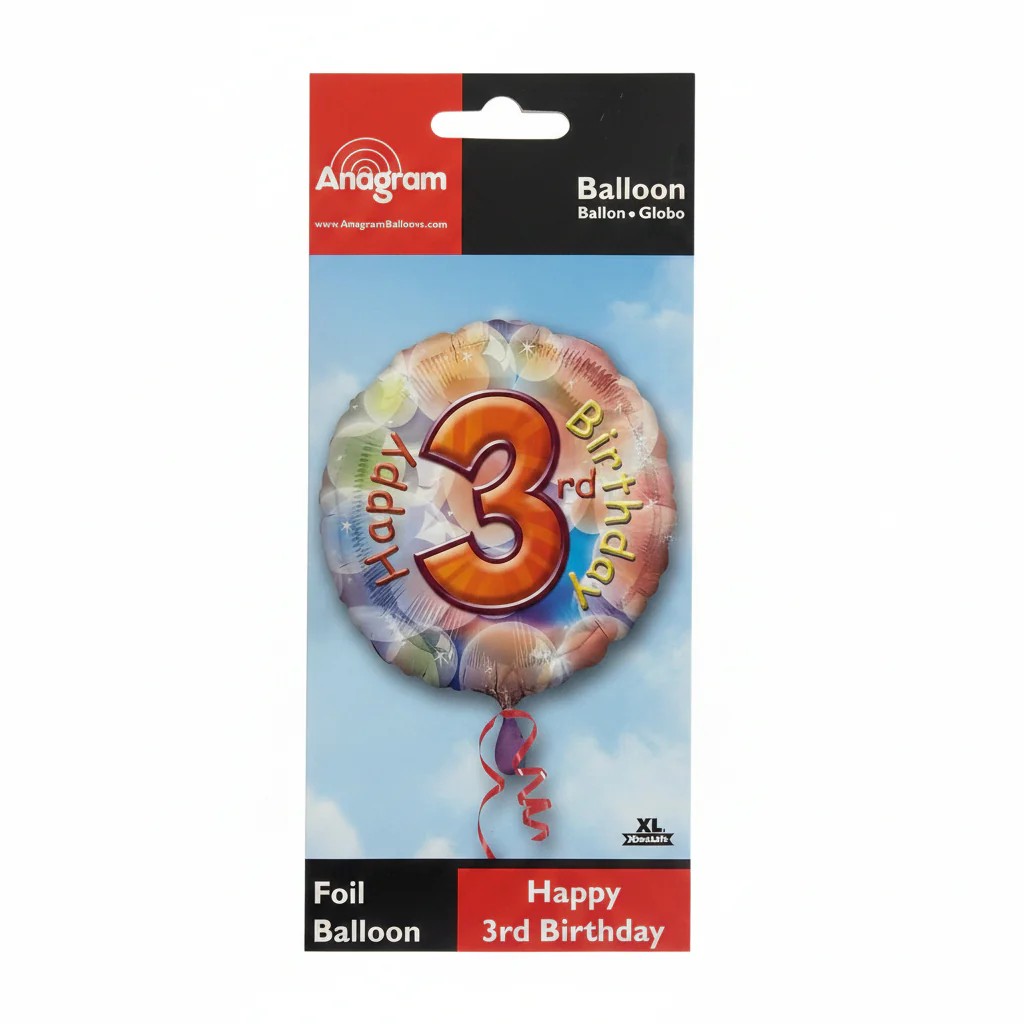 18" Happy 3rd Birthday Mylar Balloon - Image 2