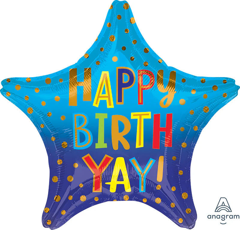 18" Happy Birth YAY Standard Star Foil Balloon