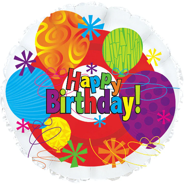 18" Happy Birthday Bright Mylar Balloon