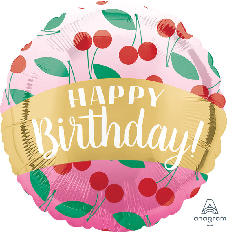 18" Happy Birthday Cherries Foil Balloon