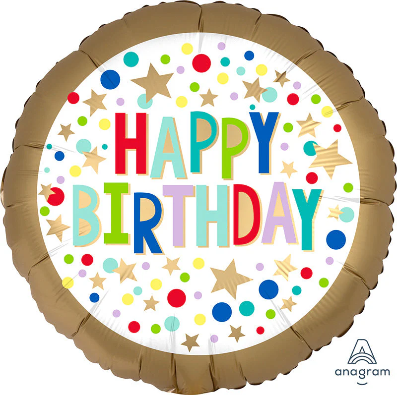 18" Happy Birthday Gold Satin Marquee Dots Foil Balloon