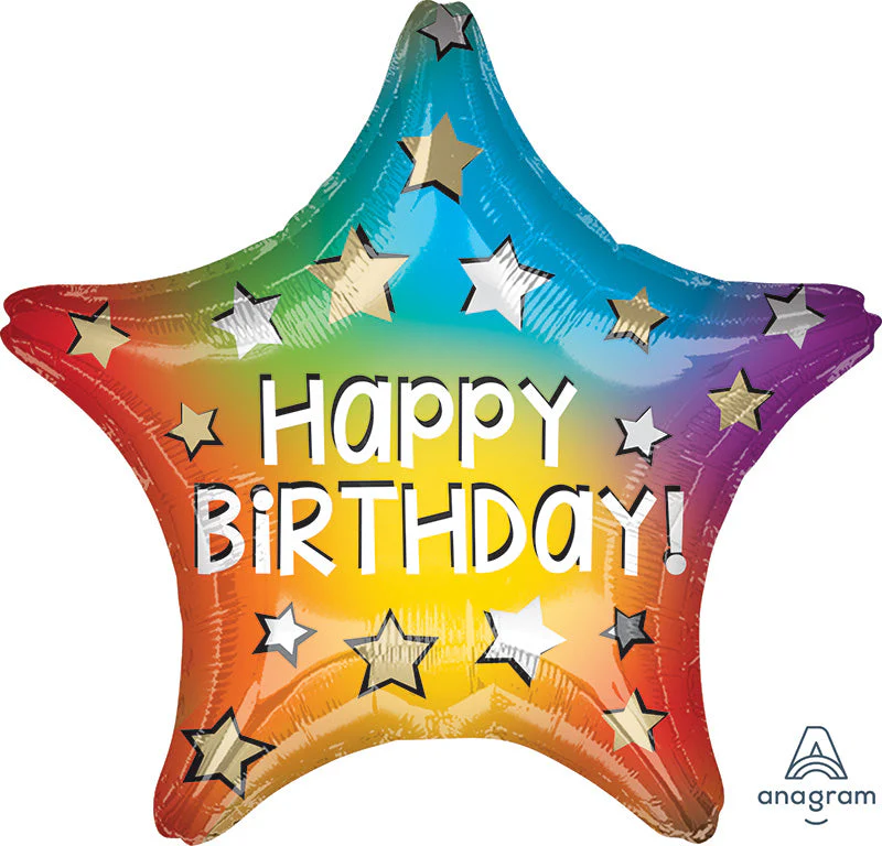 18" Happy Birthday Rainbow Star Foil Balloon