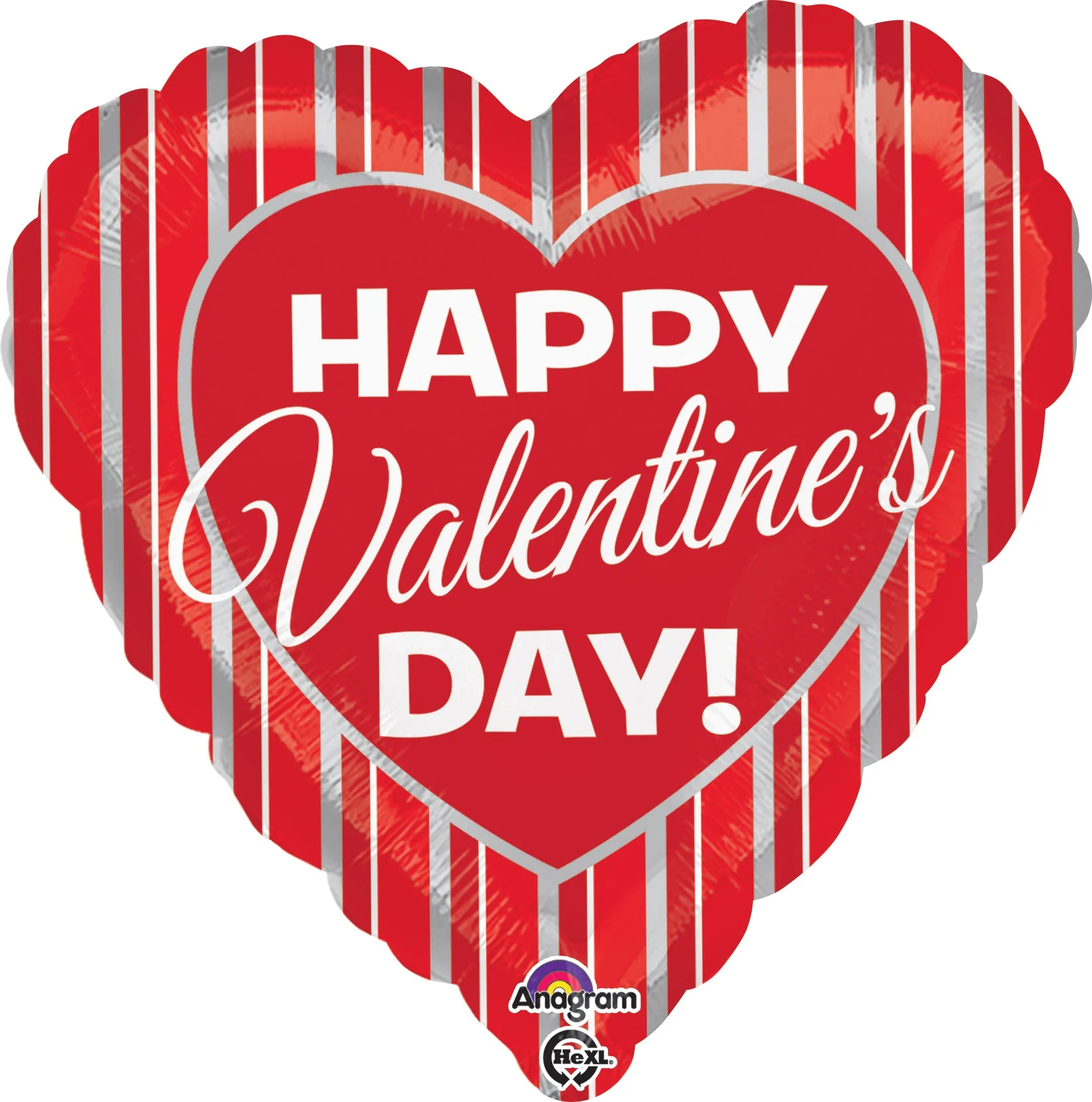 18" Happy Valentine's Day Silver Stripes Balloon