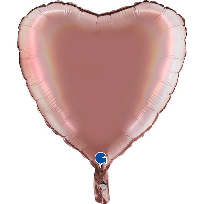 18" Heart Rainbow Holographic Platinum Rosè Foil Balloon