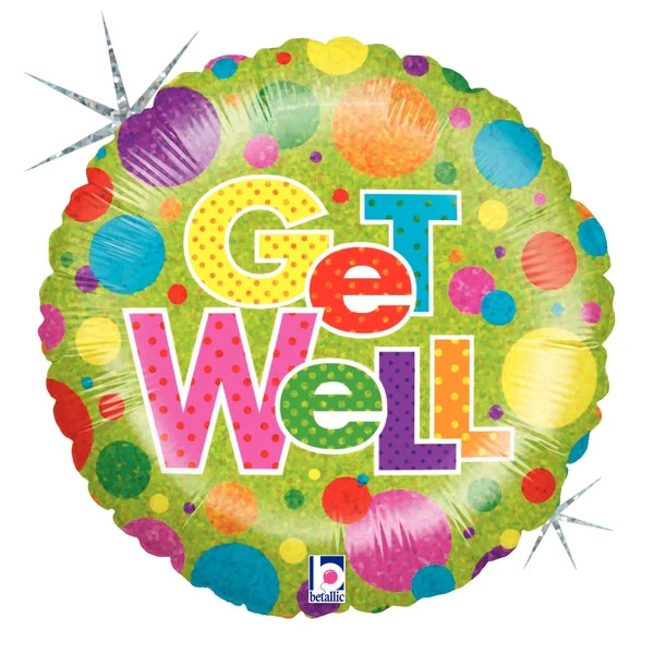 18" Holographic Balloon Lots A Dots Get Well
