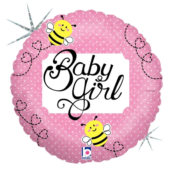 18" Holographic Balloon Packaged Baby Girl Bee