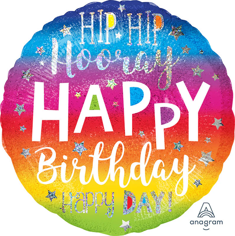 18" Holographic Hip Hip Hooray Birthday Foil Balloon