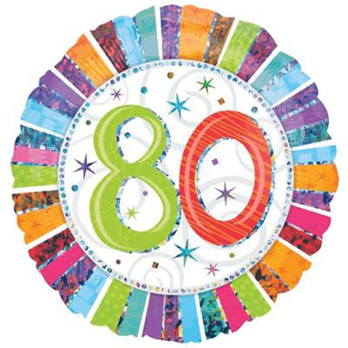 18" Holographic Radiant Birthday 80 Balloon Packaged