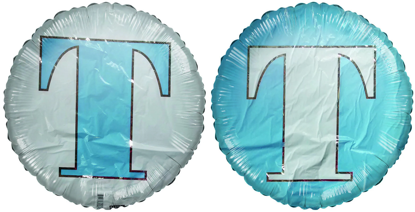 18" Letter T Pale Blue & White Round Mylar Balloon
