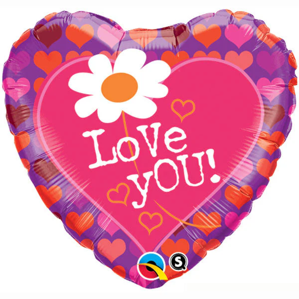 18" Love You! Daisy Hearts Foil Balloon