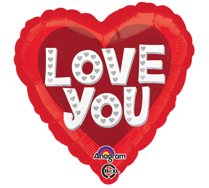 18" Love You Silver Hearts Balloon Packaged