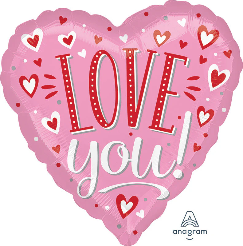 18" Love You White Dots Foil Balloon