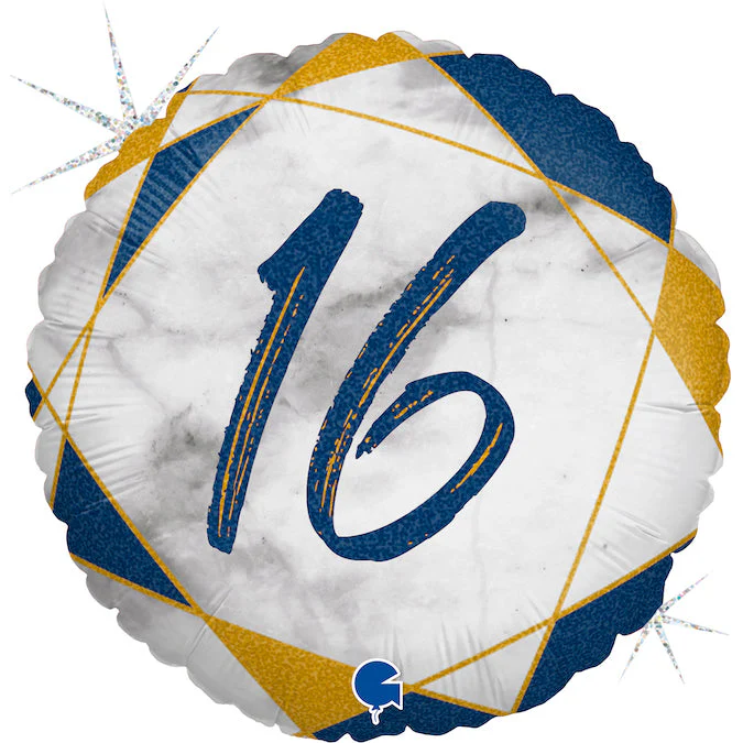 18" Marble Mate 16 Blue Number Foil Balloon