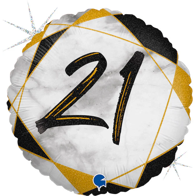 18" Marble Mate 21 Black Number Foil Balloon