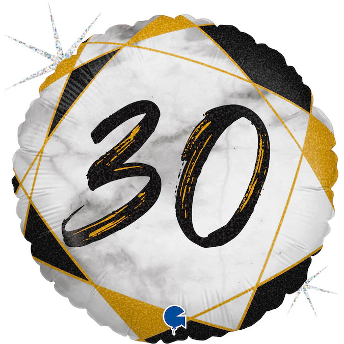 18" Marble Mate 30 Black Number Foil Balloon