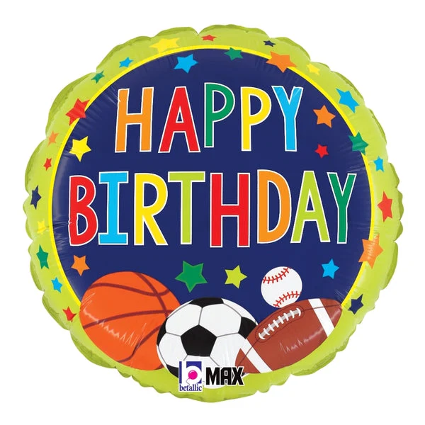 18" MAX Float Multi-Sports Birthday Foil Balloon